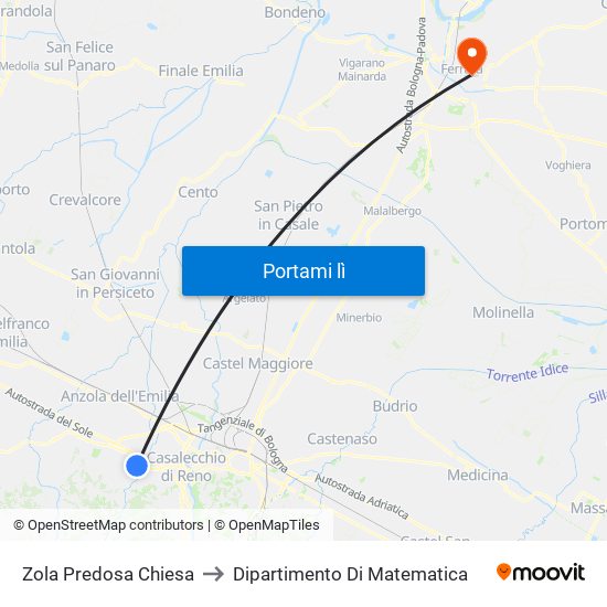 Zola Predosa Chiesa to Dipartimento Di Matematica map