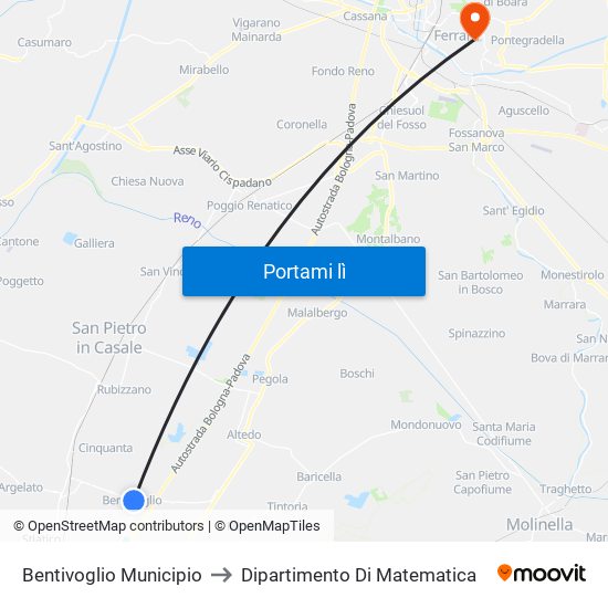 Bentivoglio Municipio to Dipartimento Di Matematica map