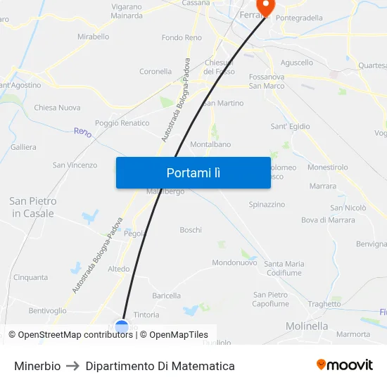 Minerbio to Dipartimento Di Matematica map