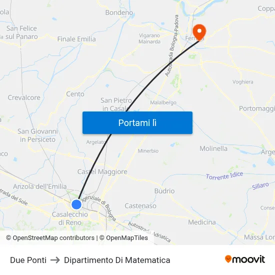 Due Ponti to Dipartimento Di Matematica map