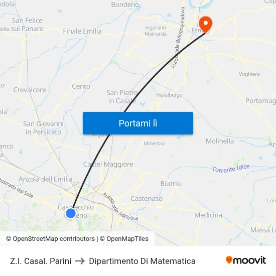 Z.I. Casal. Parini to Dipartimento Di Matematica map
