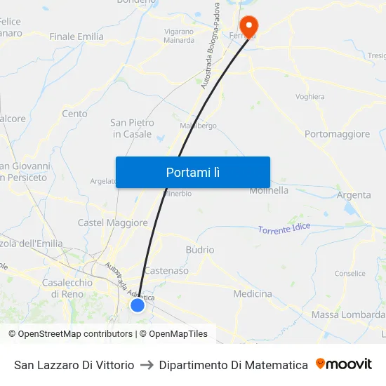 San Lazzaro Di Vittorio to Dipartimento Di Matematica map