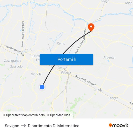 Savigno to Dipartimento Di Matematica map