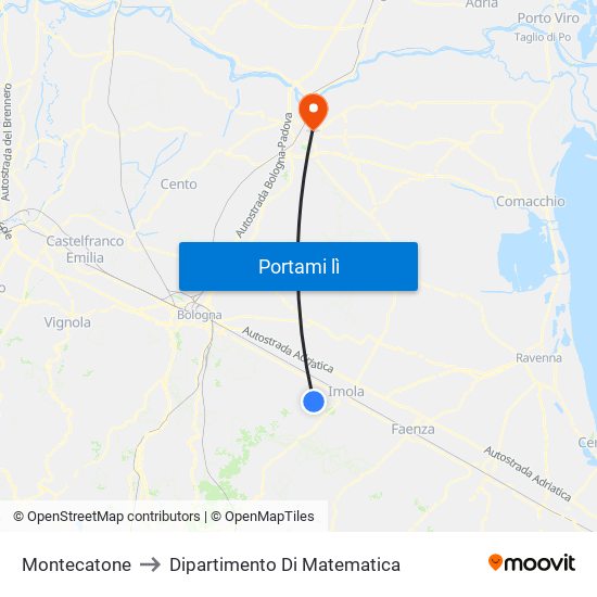 Montecatone to Dipartimento Di Matematica map