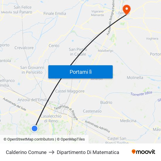 Calderino Comune to Dipartimento Di Matematica map