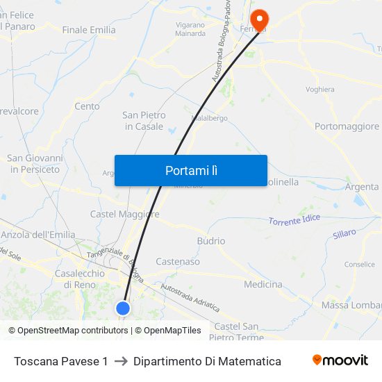 Toscana Pavese 1 to Dipartimento Di Matematica map