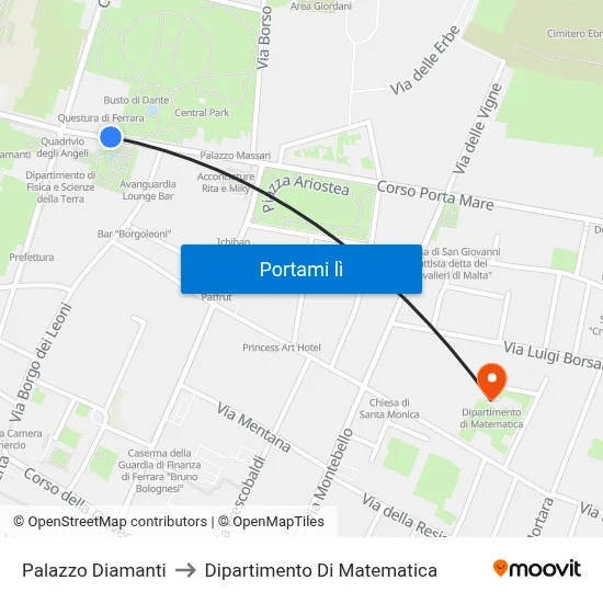 Palazzo Diamanti to Dipartimento Di Matematica map