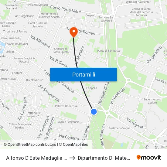 Alfonso D'Este Medaglie D'Oro to Dipartimento Di Matematica map