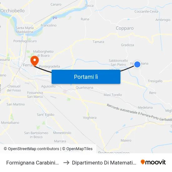 Formignana Carabinieri to Dipartimento Di Matematica map