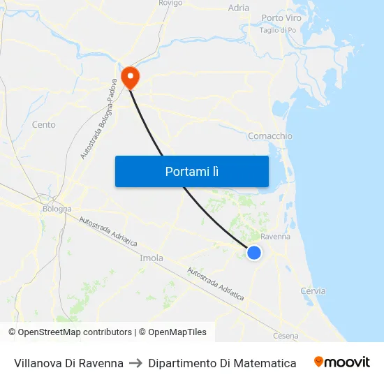 Villanova Di Ravenna to Dipartimento Di Matematica map