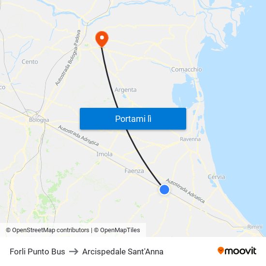 Forli Punto Bus to Arcispedale Sant'Anna map