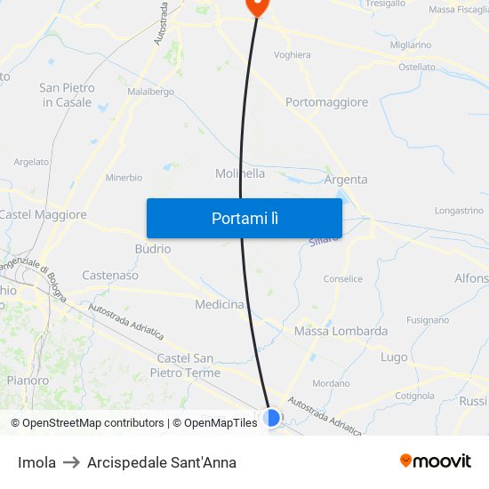 Imola to Arcispedale Sant'Anna map