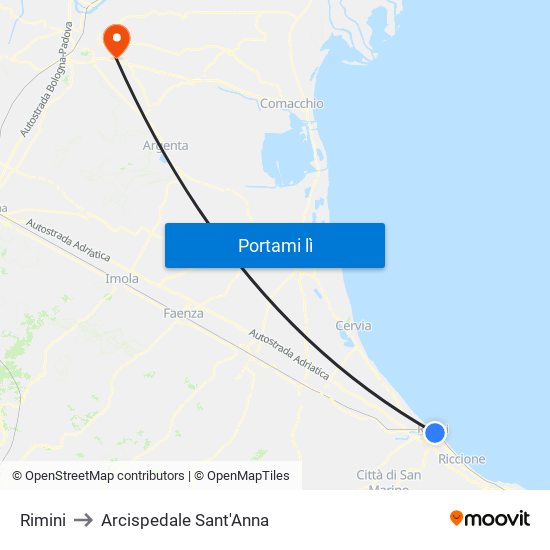 Rimini to Arcispedale Sant'Anna map