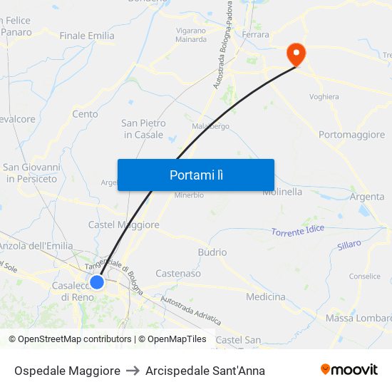 Ospedale Maggiore to Arcispedale Sant'Anna map