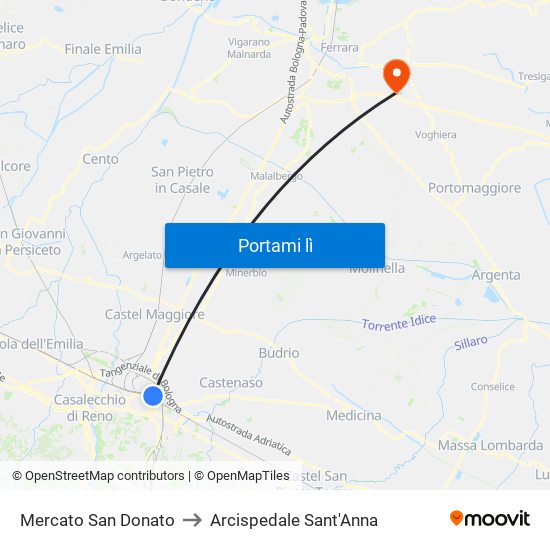 Mercato San Donato to Arcispedale Sant'Anna map