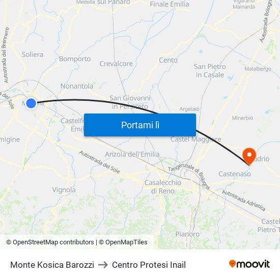 Monte Kosica Barozzi to Centro Protesi Inail map