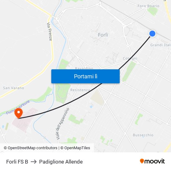 Forli FS B to Padiglione Allende map