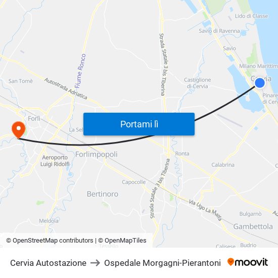 Cervia Autostazione to Ospedale Morgagni-Pierantoni map