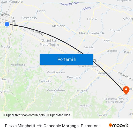 Piazza Minghetti to Ospedale Morgagni-Pierantoni map