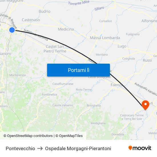 Pontevecchio to Ospedale Morgagni-Pierantoni map