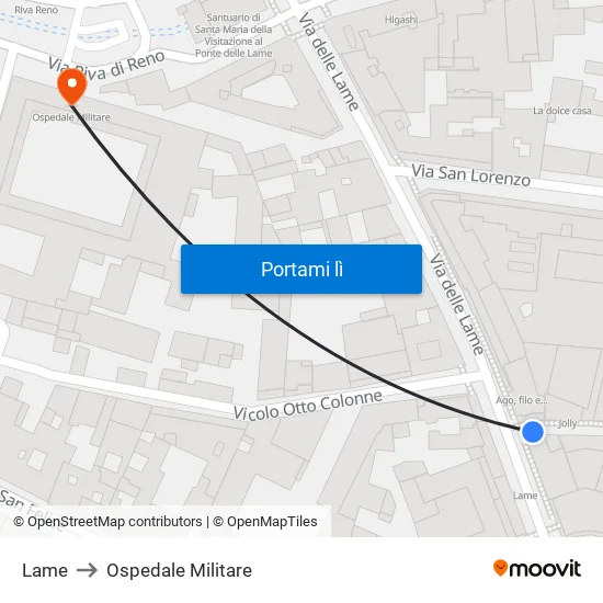 Lame to Ospedale Militare map