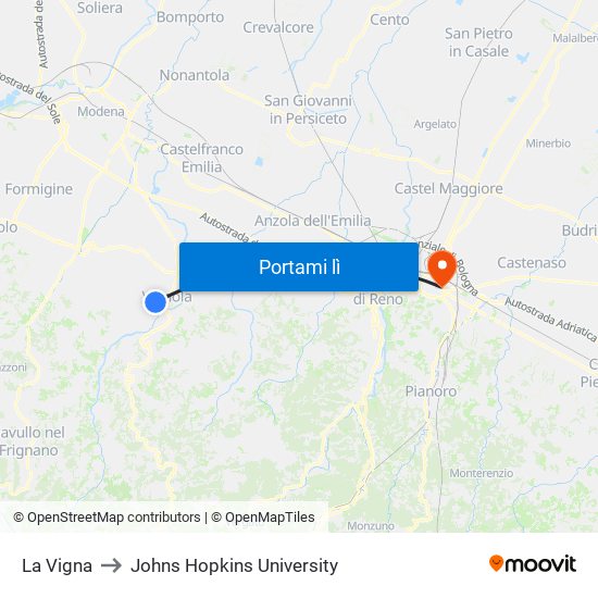 La Vigna to Johns Hopkins University map