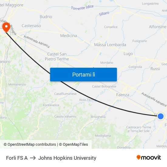 Forli FS A to Johns Hopkins University map