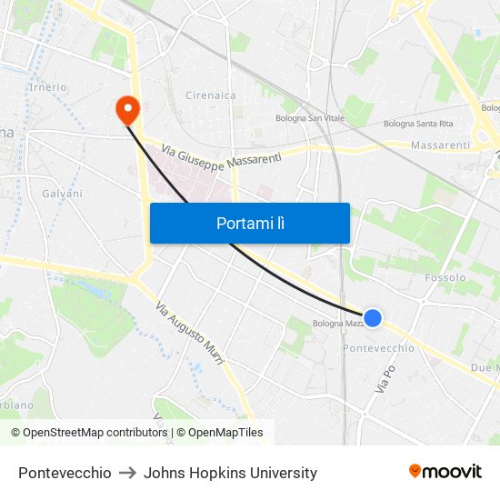 Pontevecchio to Johns Hopkins University map