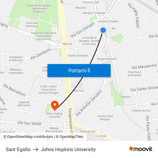 Sant`Egidio to Johns Hopkins University map