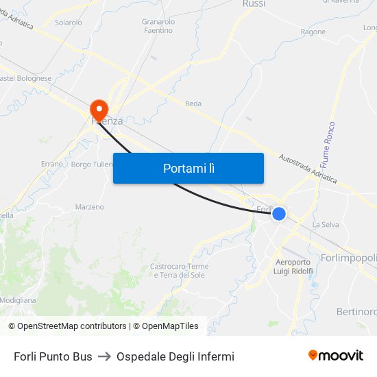 Forli Punto Bus to Ospedale Degli Infermi map