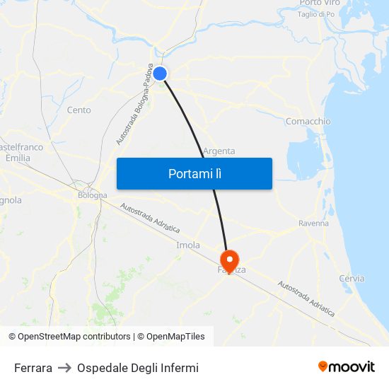 Ferrara to Ospedale Degli Infermi map