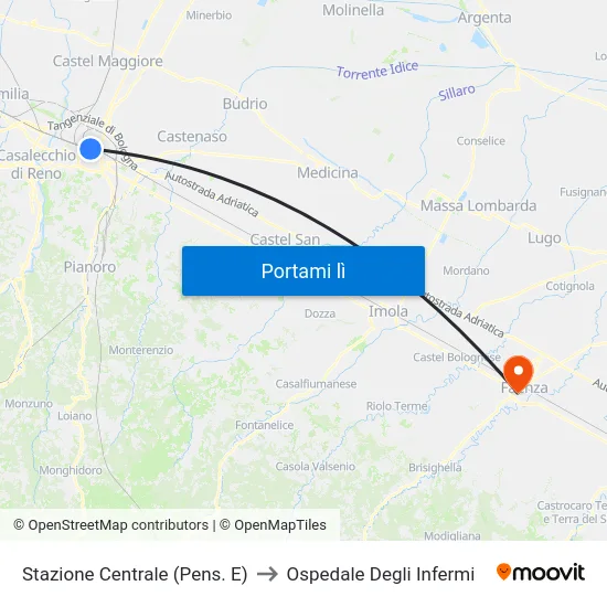 Stazione Centrale (Pens. E) to Ospedale Degli Infermi map