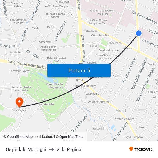 Ospedale Malpighi to Villa Regina map