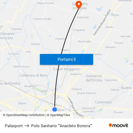 Palasport to Polo Sanitario ""Anacleto Bonora"" map