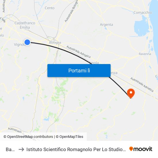 Bazzano to Istituto Scientifico Romagnolo Per Lo Studio E La Cura Dei Tumori (I.R.S.T.) S.R.L. map