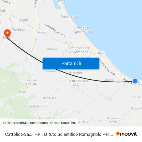 Cattolica-San Giovanni-Gabicce to Istituto Scientifico Romagnolo Per Lo Studio E La Cura Dei Tumori (I.R.S.T.) S.R.L. map