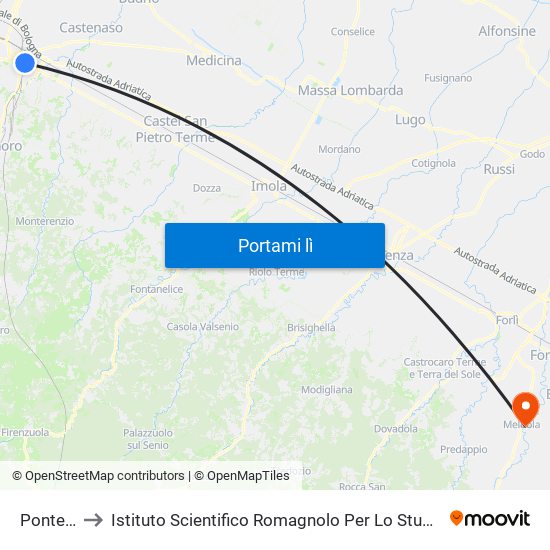 Pontevecchio to Istituto Scientifico Romagnolo Per Lo Studio E La Cura Dei Tumori (I.R.S.T.) S.R.L. map