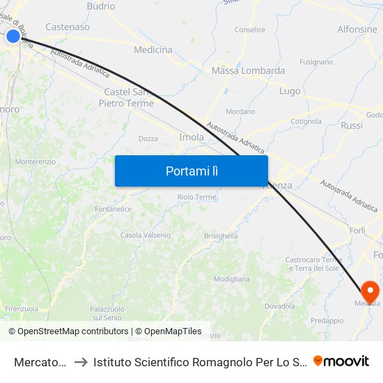 Mercato San Donato to Istituto Scientifico Romagnolo Per Lo Studio E La Cura Dei Tumori (I.R.S.T.) S.R.L. map