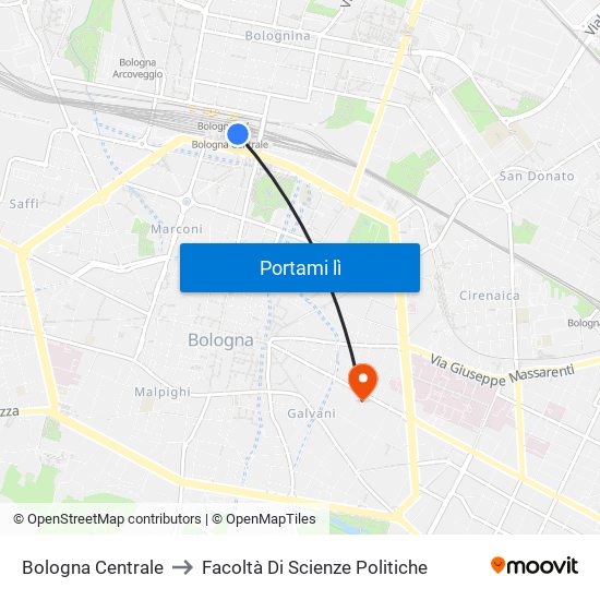 Bologna Centrale to Facoltà Di Scienze Politiche map