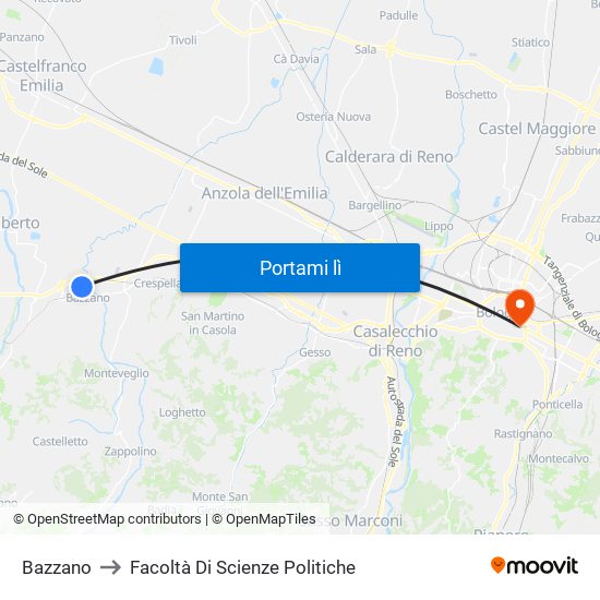 Bazzano to Facoltà Di Scienze Politiche map