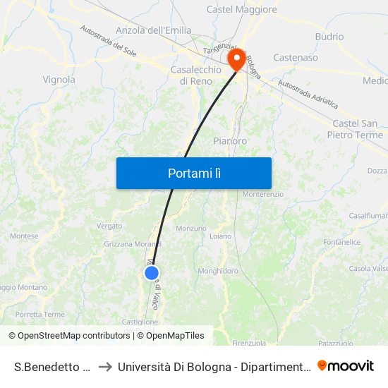 S.Benedetto V.S. Stazione to Università Di Bologna - Dipartimento Di Chimica ""G. Ciamician"" map