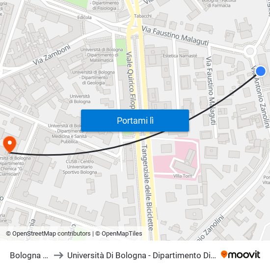 Bologna Zanolini to Università Di Bologna - Dipartimento Di Chimica ""G. Ciamician"" map