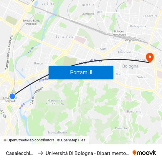 Casalecchio Garibaldi to Università Di Bologna - Dipartimento Di Chimica ""G. Ciamician"" map