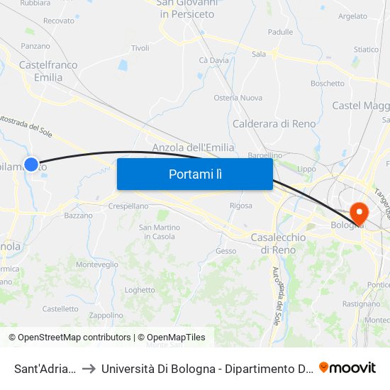 Sant'Adriano Frigo to Università Di Bologna - Dipartimento Di Chimica ""G. Ciamician"" map