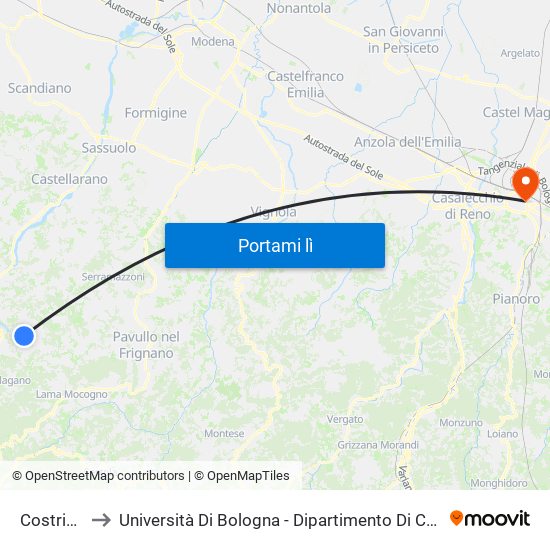 Costrignano to Università Di Bologna - Dipartimento Di Chimica ""G. Ciamician"" map