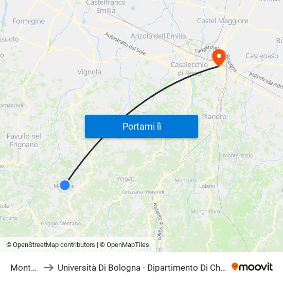 Montese 1 to Università Di Bologna - Dipartimento Di Chimica ""G. Ciamician"" map