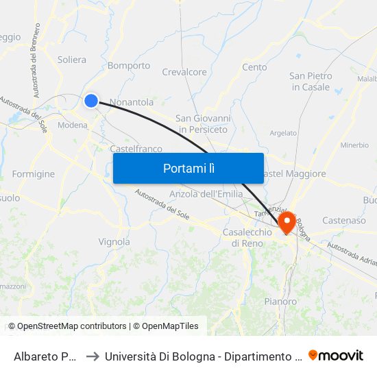 Albareto Polisportiva to Università Di Bologna - Dipartimento Di Chimica ""G. Ciamician"" map