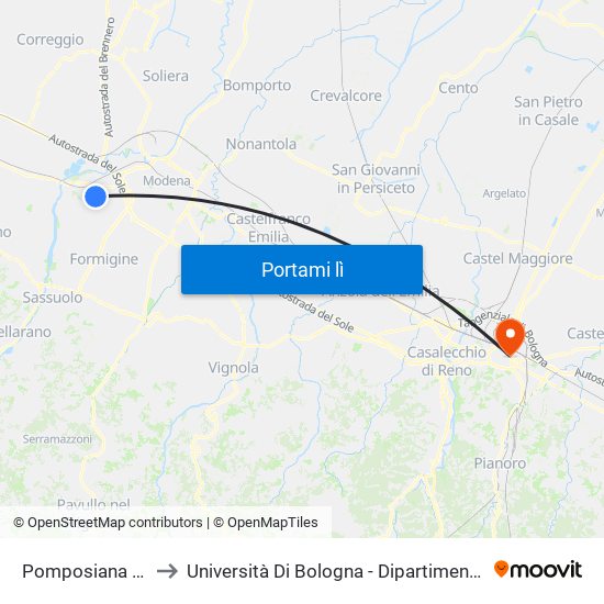 Pomposiana Bv S.Donnino to Università Di Bologna - Dipartimento Di Chimica ""G. Ciamician"" map