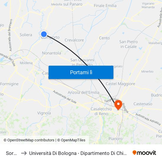 Sorbara to Università Di Bologna - Dipartimento Di Chimica ""G. Ciamician"" map