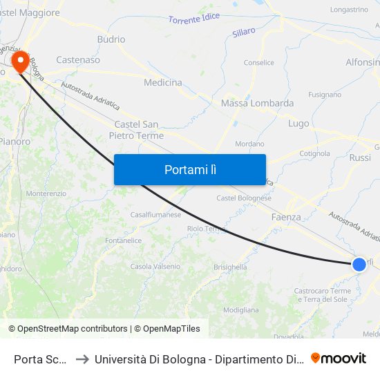 Porta Schiavonia to Università Di Bologna - Dipartimento Di Chimica ""G. Ciamician"" map